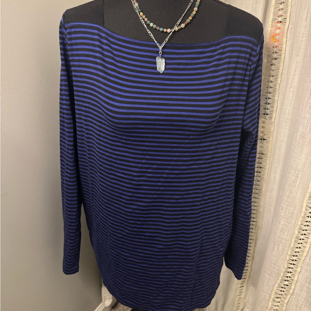 Lauren Ralph Lauren Purple & Black Striped Boatneck Long Sleeve